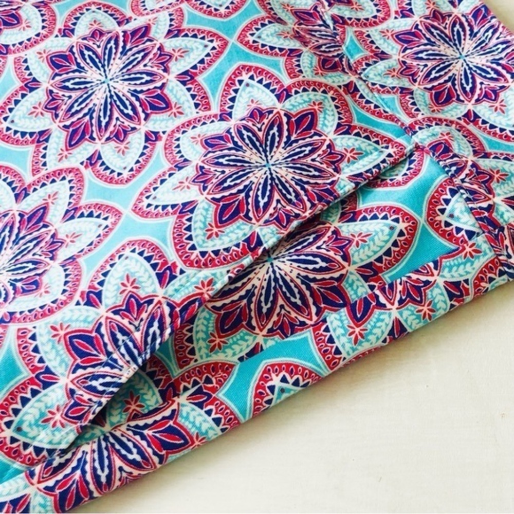 [Talbots] Cotton Stretch Medallion Print Wide Waistband Zip Back Skirt + Pockets